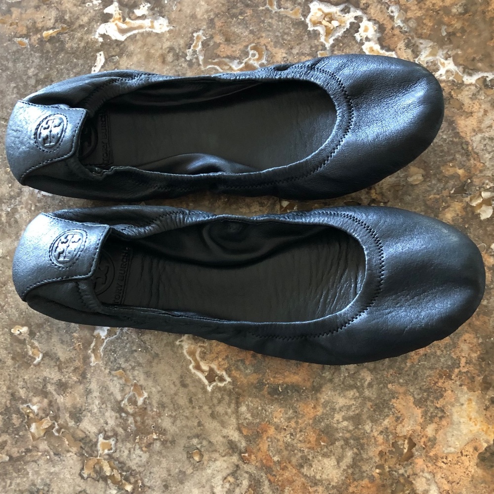 Tory Burch Black "Eddie" Nappa Leather Ballet Flats